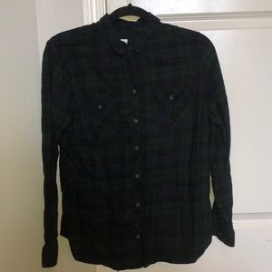 Green, blue, and black plaid flannel